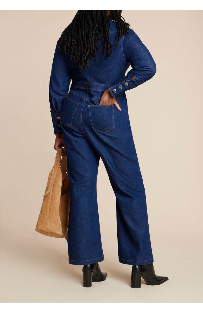 ELOQUII Western Detail Denim Jumpsuit, Alternate, color, Dark Wash