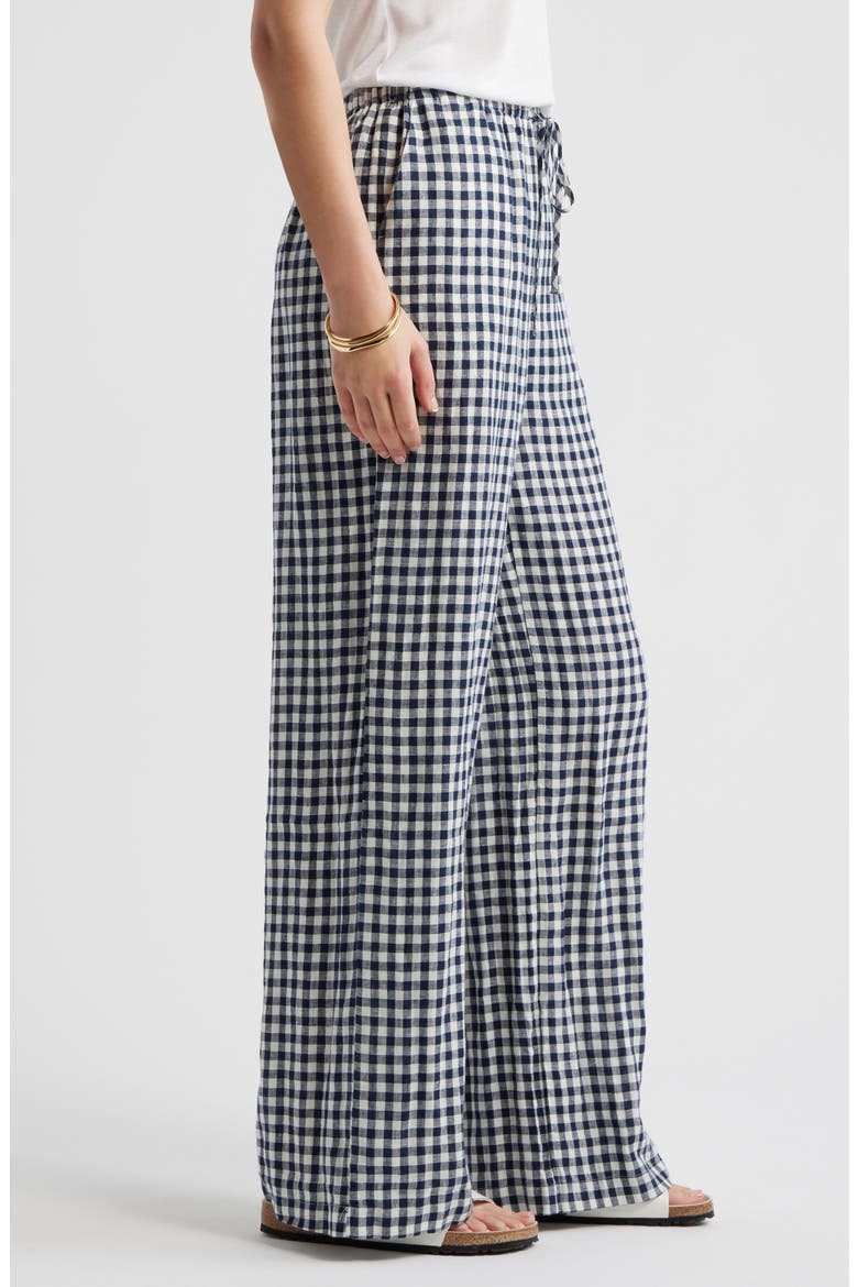 Easy Wide Leg Linen Pants, Alternate, color, NAVY STILL- IVORY BEA GINGHAM