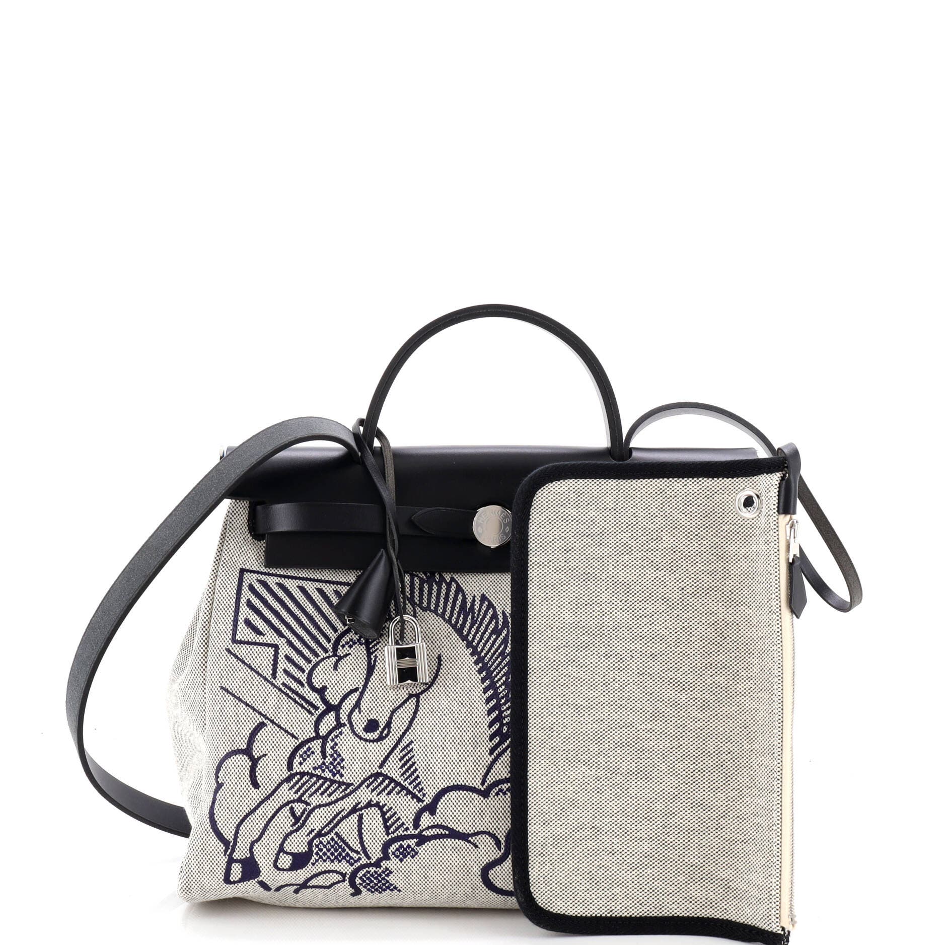 Pre-Owned Hermes Herbag Zip Pegase Pop Toile and Leather 31, Alternate, color, Noir