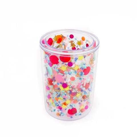 Celebrate Every Day Confetti Pen Cup Organizer - Double Wall Clear Acrylic Desk Organizer with Trapped Multicolor Confetti for Home and Office