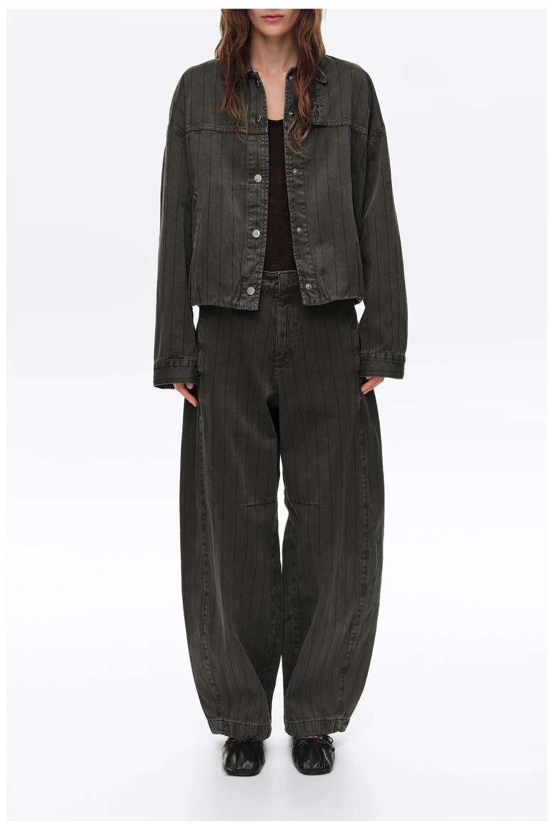 Striped Oversize Denim Jacket, Main, color, WASHED BROWN