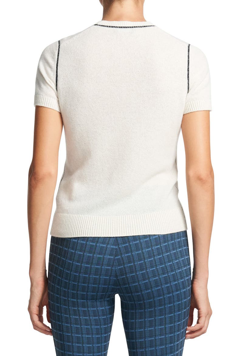 Basic Short Sleeve Cashmere Sweater, Alternate, color, IVORY/ BLACK - C74
