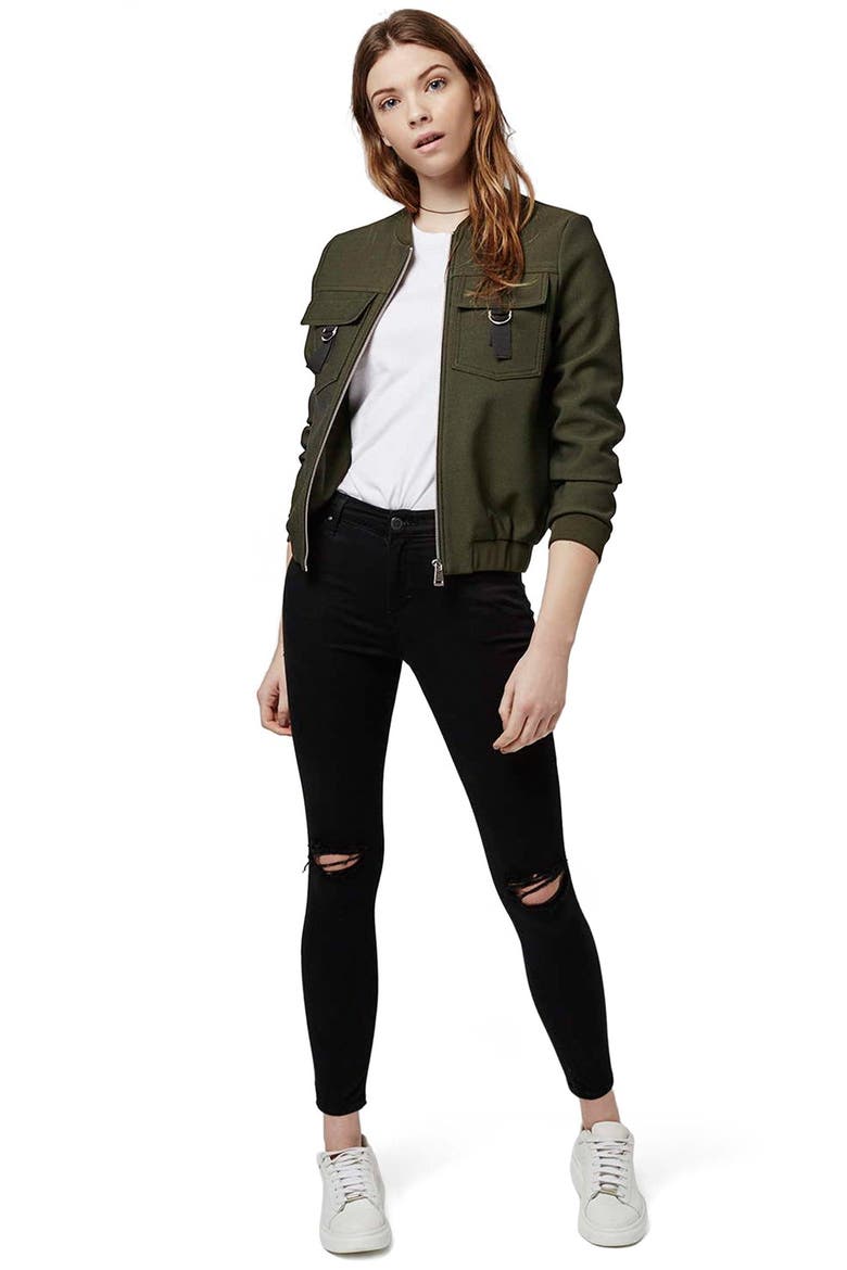 D-Ring Detail Twill Bomber Jacket, Alternate, color, OLIVE