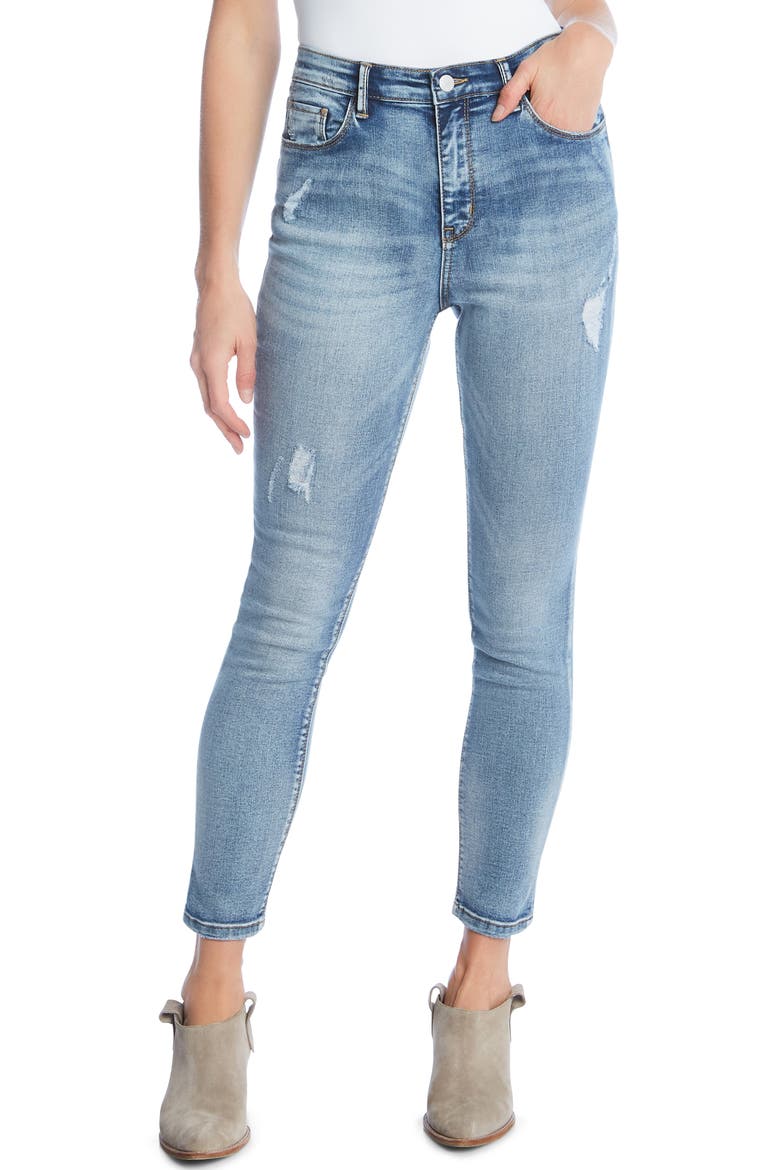 High Waist Ankle Skinny Jeans, Alternate, color, DENIM