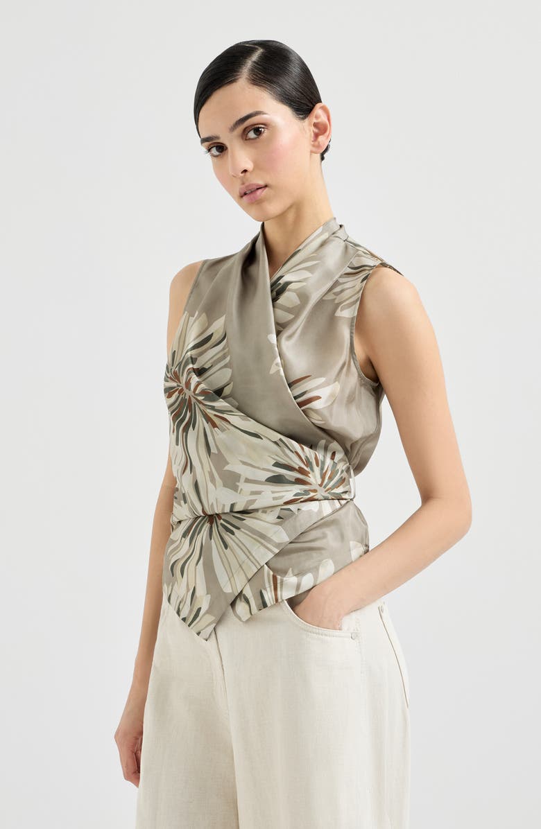 Brunello Cucinelli Bloom print pongee vest, Alternate, color, Khaki