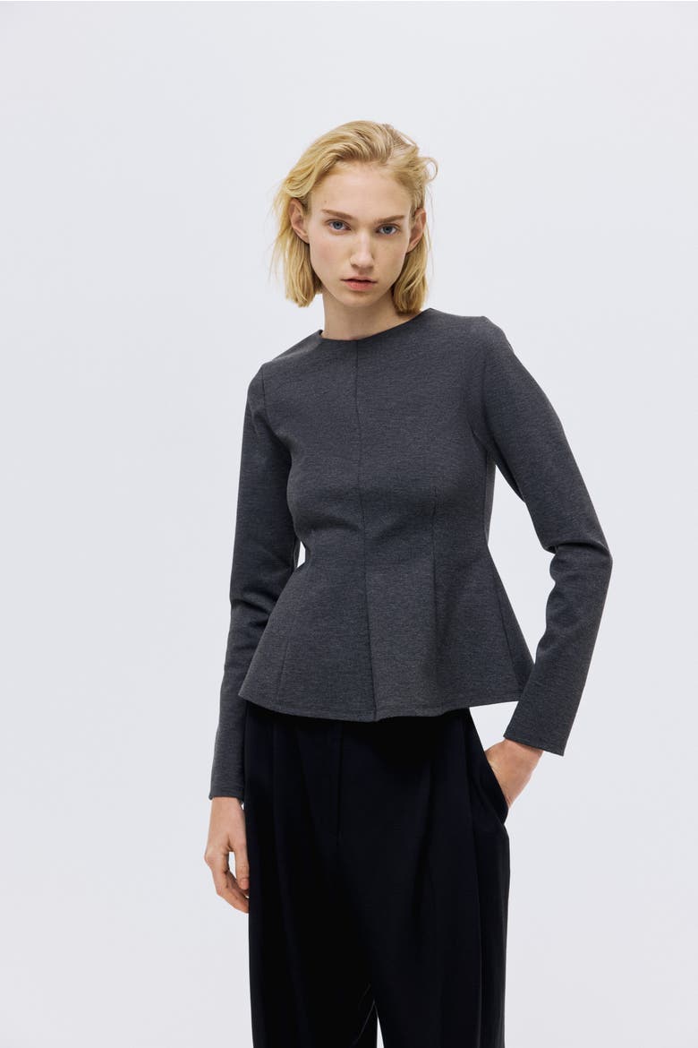 Jersey Peplum Top, Alternate, color, Dark gray