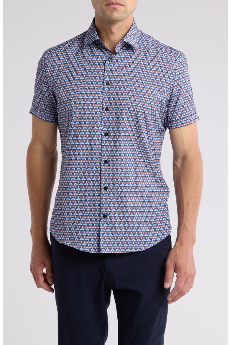 Geo Print Performance Short Sleeve Shirt, Main, color, BLUE MULTI