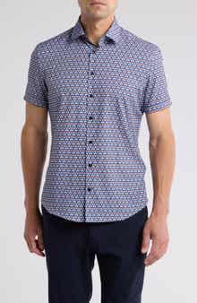 SOUL OF LONDON Geo Print Performance Short Sleeve Shirt