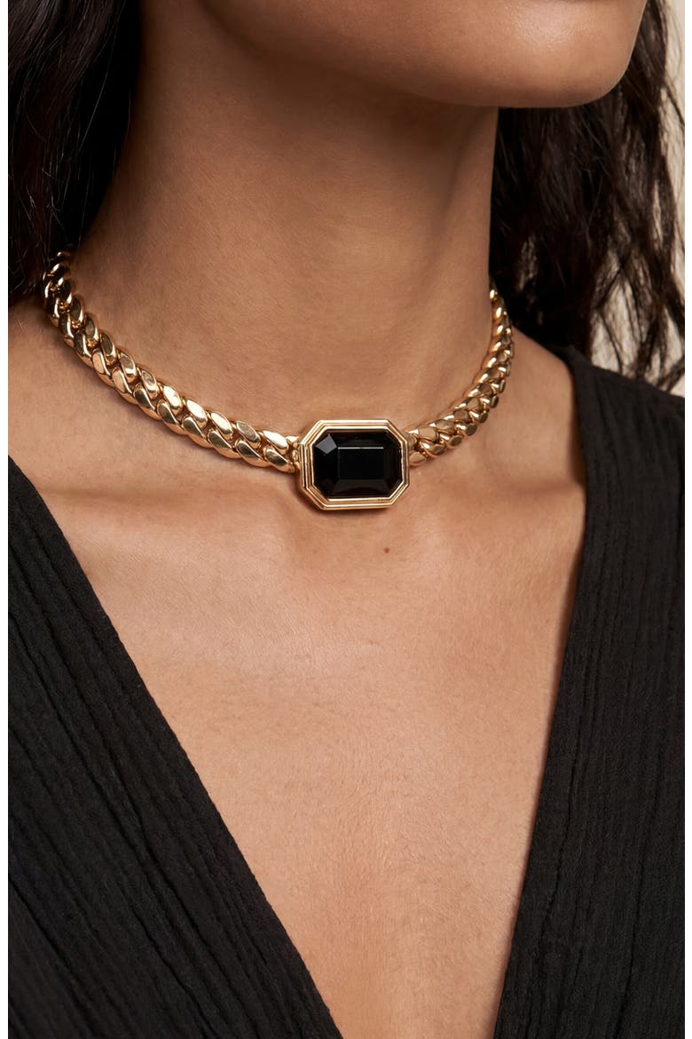 Emerald Deco Collar Necklace, Alternate, color, BLACK