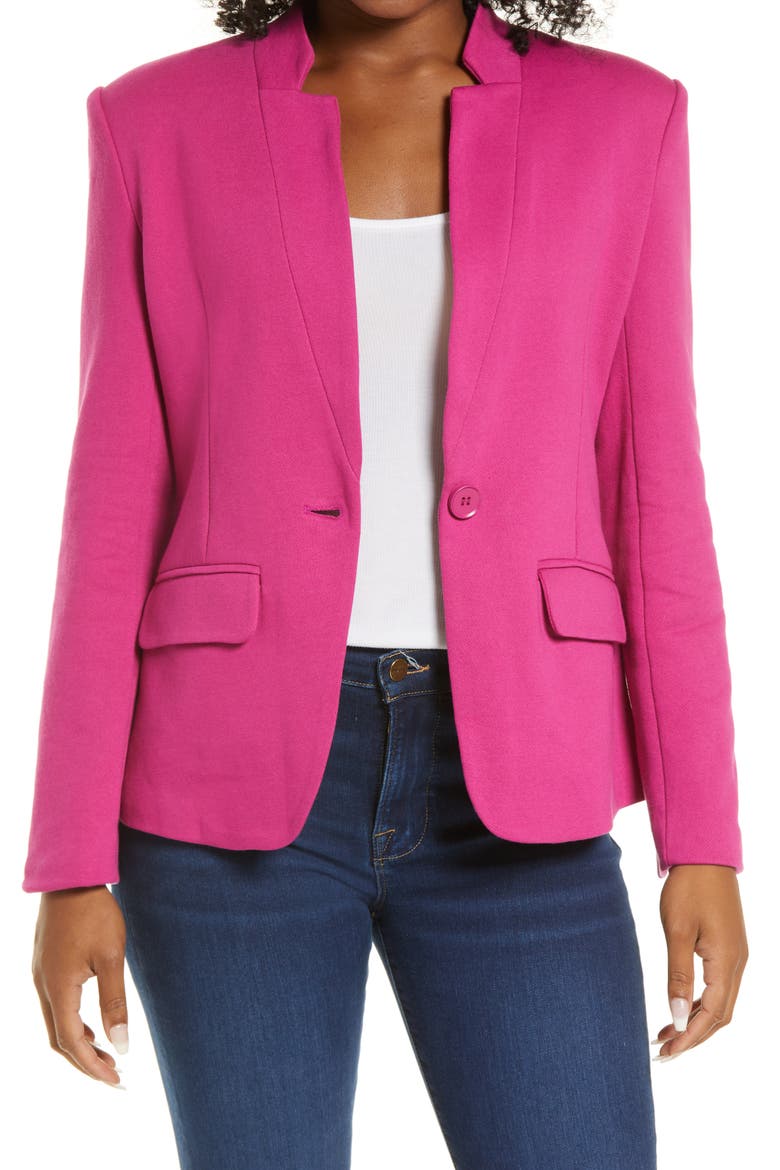 Inverted Notch Collar Cotton Blend Knit Blazer, Main, color, ORCHID