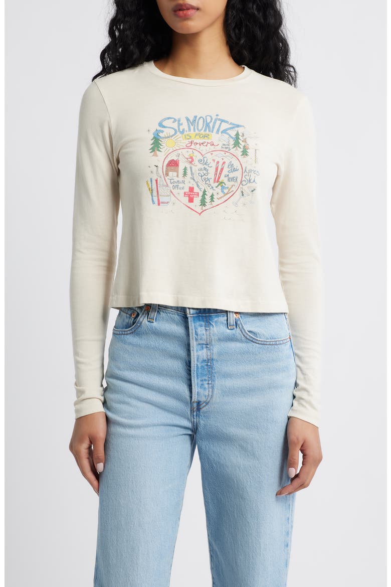St. Moritz is for Lovers Long Sleeve Crop Graphic T-Shirt, Main, color, DIRTY WHITE