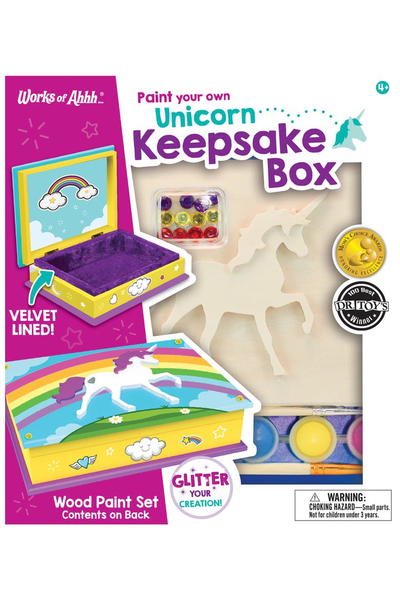 Unicorn Keepsake Box Wood Craft Kit, Main, color, Multicolor