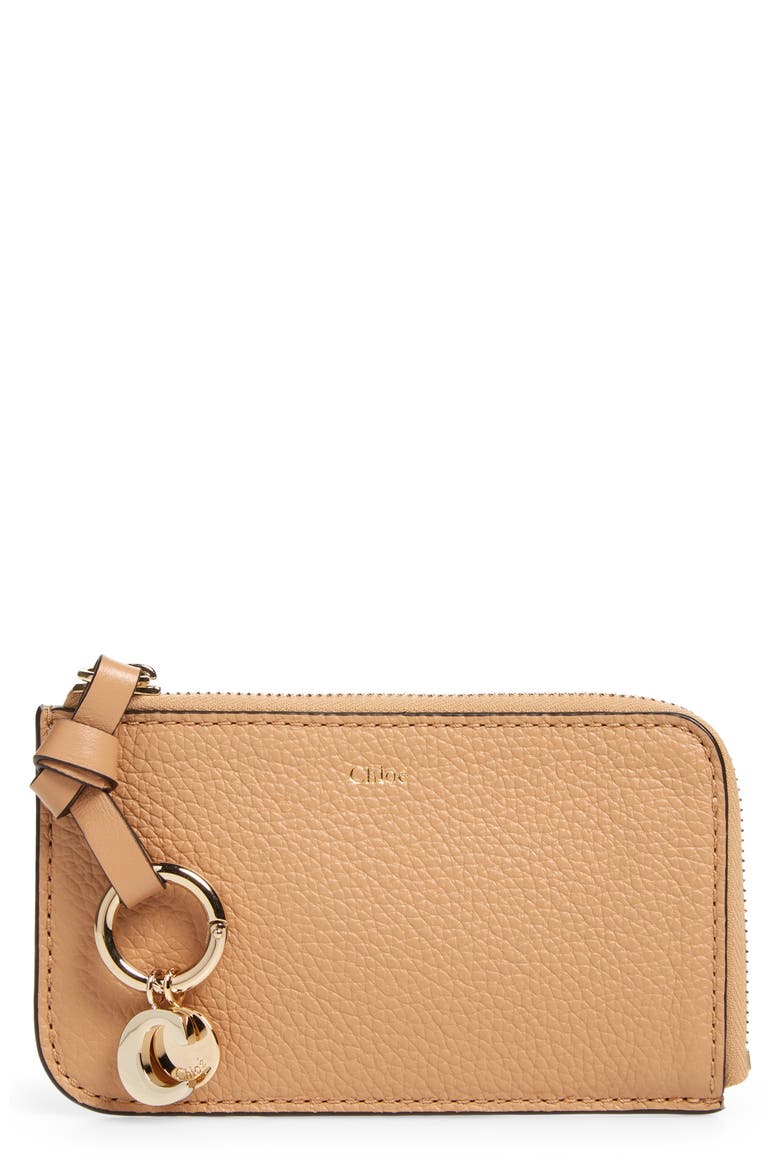 Alphabet Zip Leather Card Holder, Main, color, LIGHT TAN