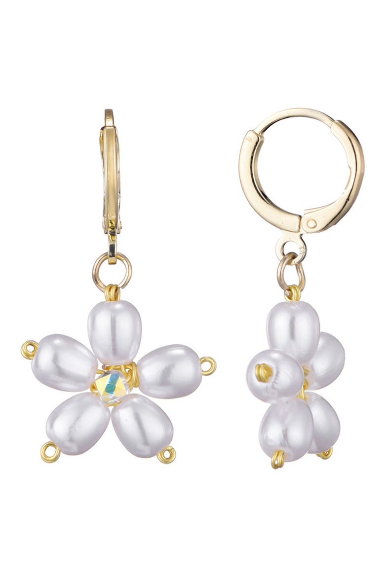 Faux Pearl & Crystal Flower Drop Earrings, Main, color, WHITE
