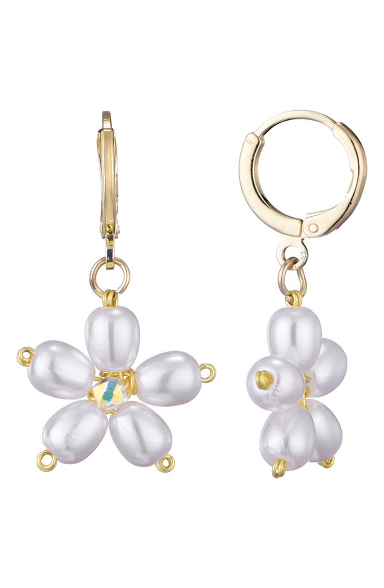 Adornia Faux Pearl & Crystal Flower Drop Earrings, Main, color, White