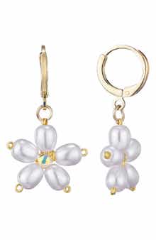 Adornia Faux Pearl & Crystal Flower Drop Earrings