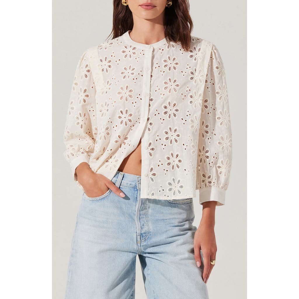 Astr The Label Savanna Cotton Eyelet Top In Cream