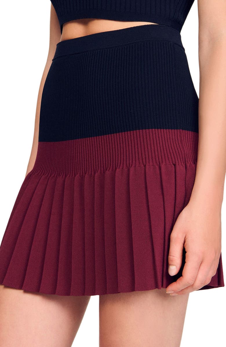 SANDRO Short two-tone pleated skirt, Alternate, color, Navy Blue