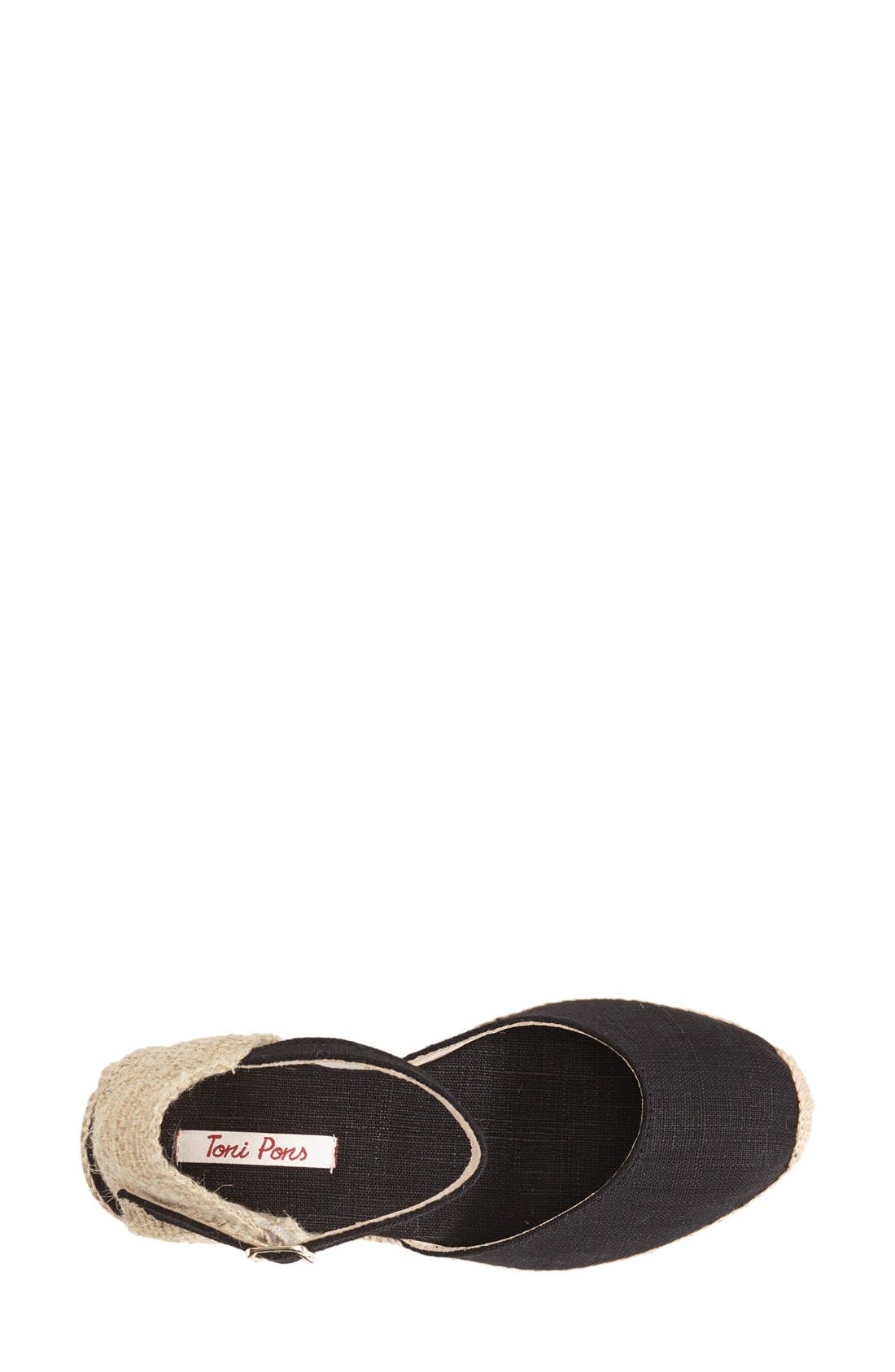 'Caldes' Linen Wedge Sandal, Alternate, color, BLACK