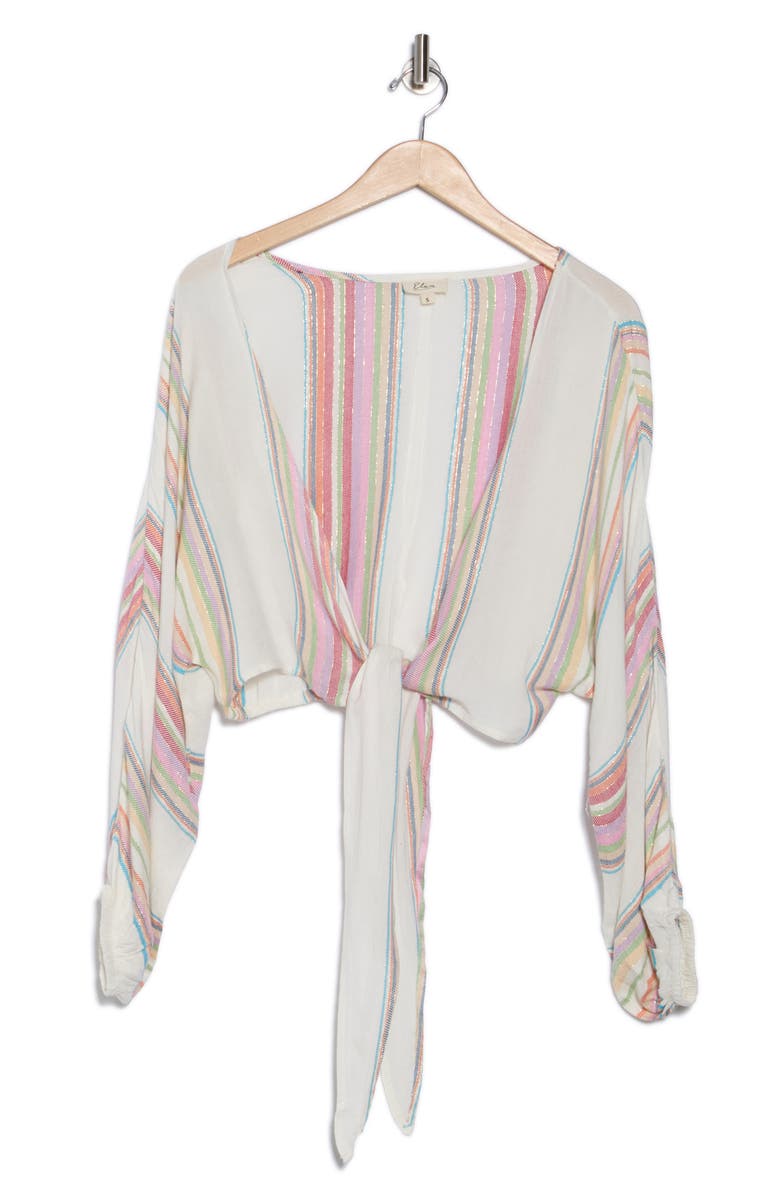 Elan Stripe Long Sleeve Tie Front Cover-Up Top, Alternate, color,