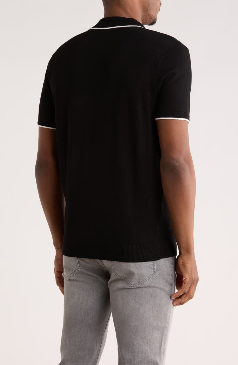 DENIM AND FLOWER Quarter Zip Polo Sweater, Alternate, color, Black