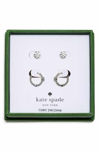 Set of 2 Pave Round Stud & Beaded Huggie Hoop Earrings