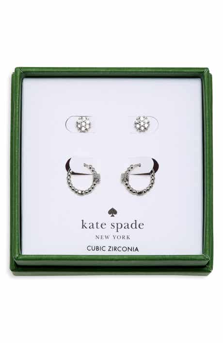 Set of 2 Pave Round Stud & Beaded Huggie Hoop Earrings