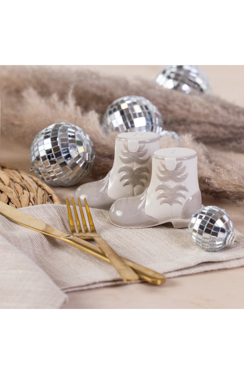 Totalee Gift Cowboy Boot Salt and Pepper Shaker Set of 2 Ceramic White, Alternate, color, White