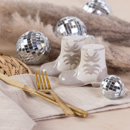Totalee Gift Cowboy Boot Salt And Pepper Shaker Set Of 2 Ceramic White In Gray