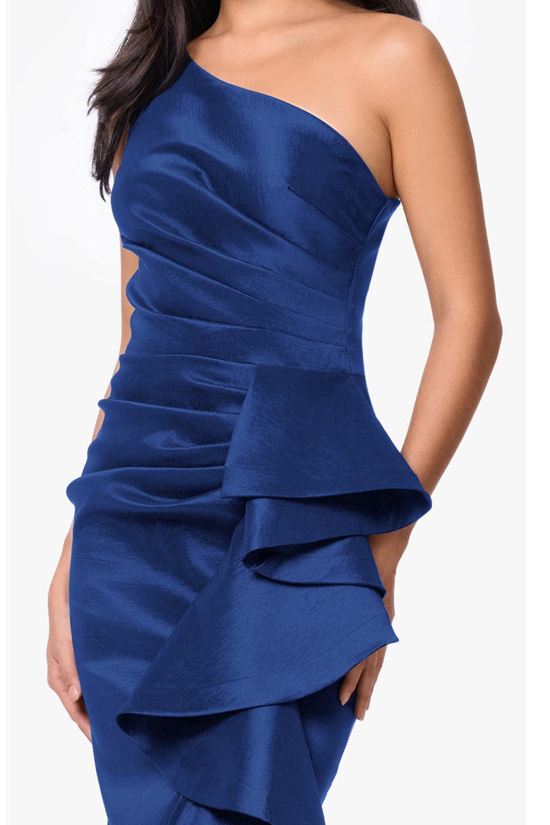 One-Shoulder Cascade Ruffle Gown, Alternate, color, ROYAL/ ROYAL