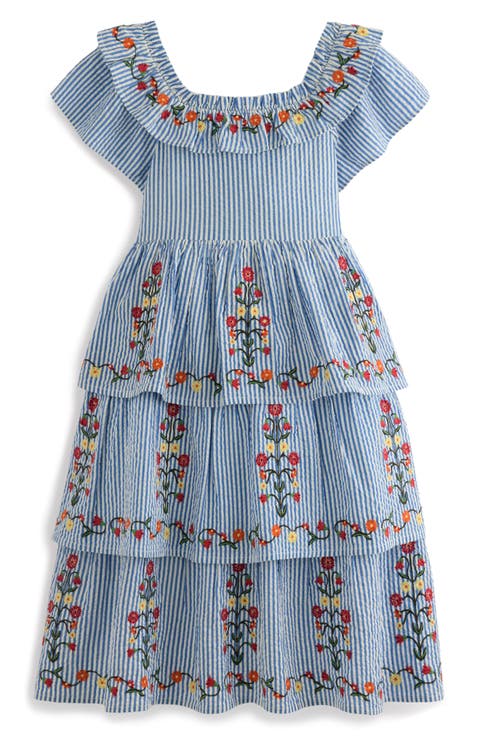 Kids' Stripe Floral Embroidered Tiered Dress (Toddler, Little Kid & Big Kid)