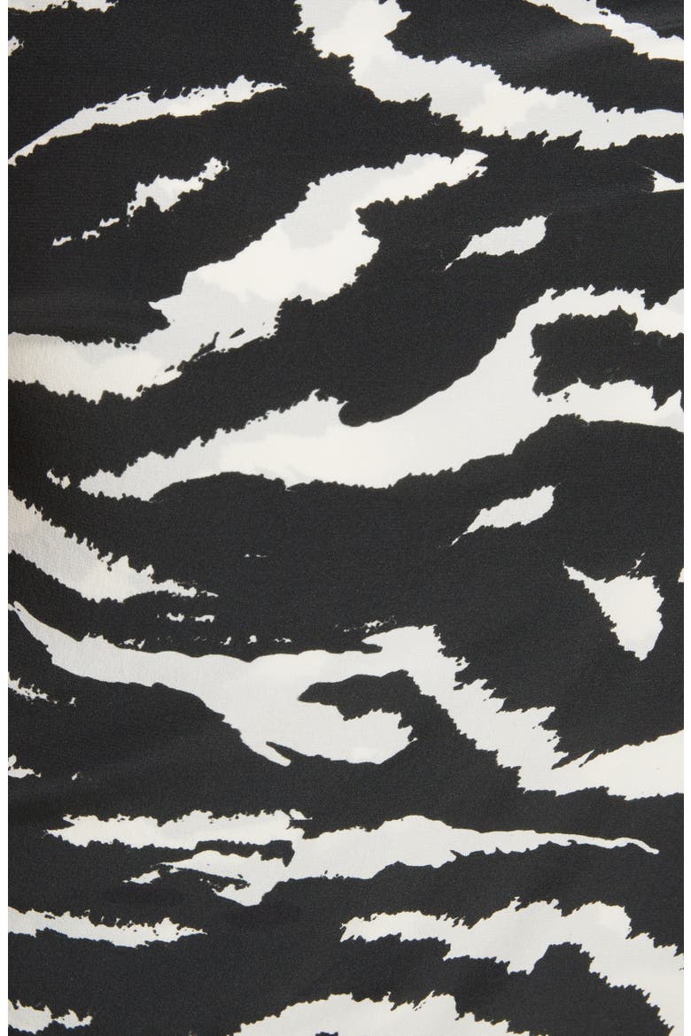 Zebra Print Puff Sleeve Stretch Silk Minidress, Alternate, color, BLACK