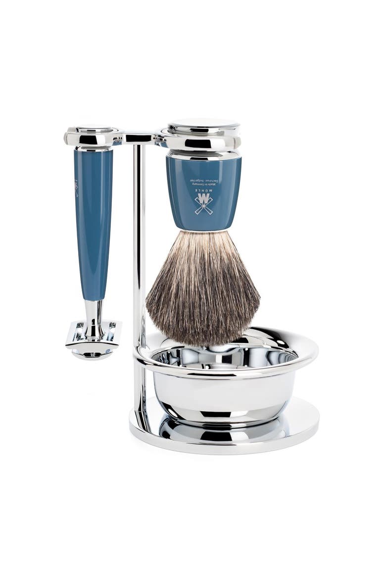 Rytmo Petrol Blue 4 Pc. Pure Badger / Safety Razor Shaving Set, Main, color, Petrol Blue