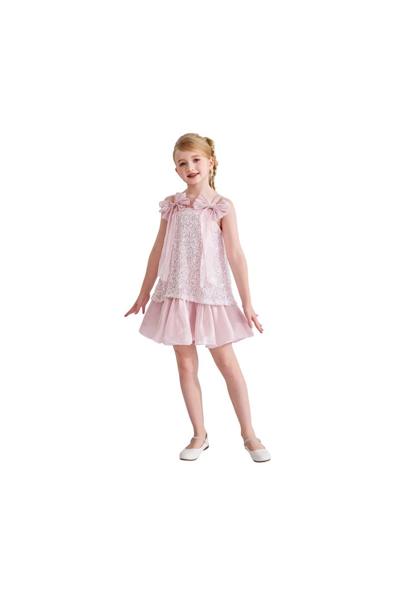 Aurielle Beaded Bow Dress, Alternate, color, Pink