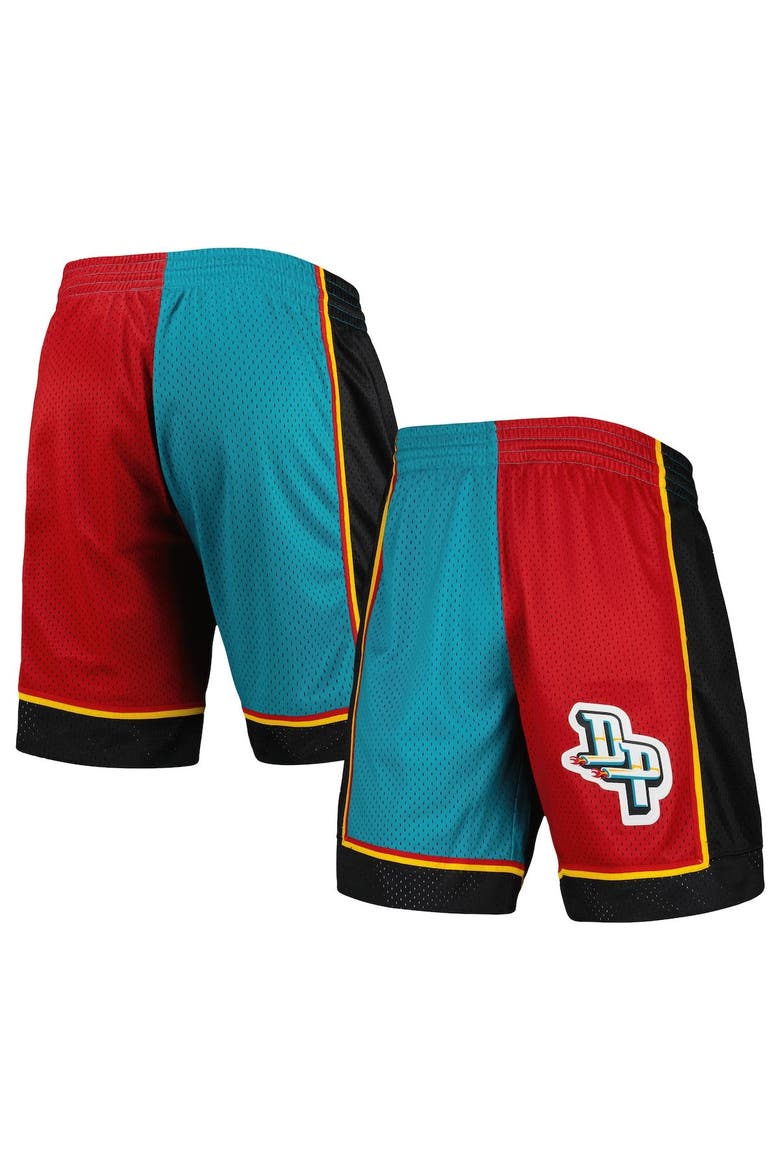 Men's Mitchell & Ness Teal/Red Detroit Pistons Hardwood Classics 1998 Split Swingman Shorts, Main, color, Teal