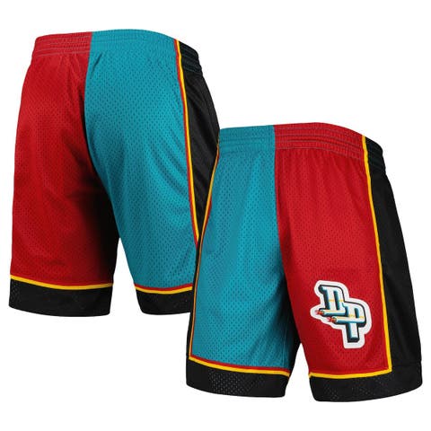 Men's Mitchell & Ness Teal/Red Detroit Pistons Hardwood Classics 1998 Split Swingman Shorts