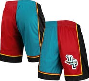 Mitchell & Ness Men's Mitchell & Ness Teal/Red Detroit Pistons Hardwood Classics 1998 Split Swingman Shorts