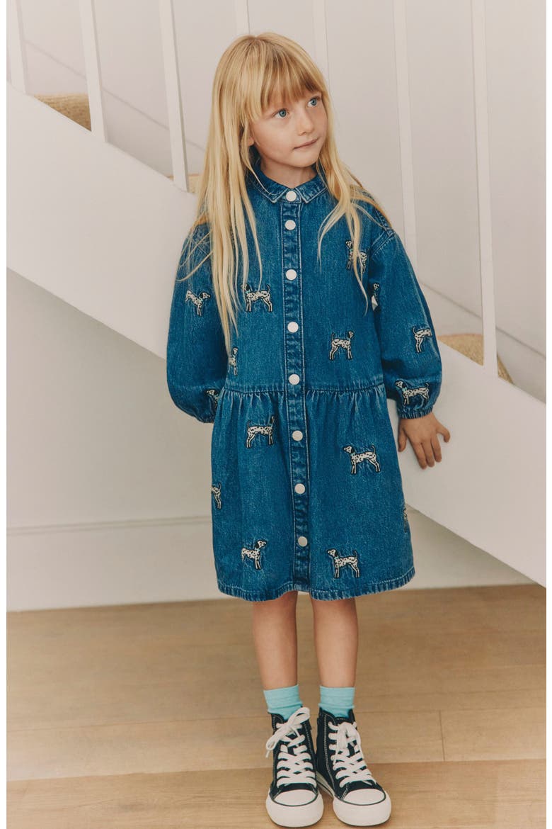 Kids' Dalmatian Embroidered Denim Dress, Alternate, color, BLUE