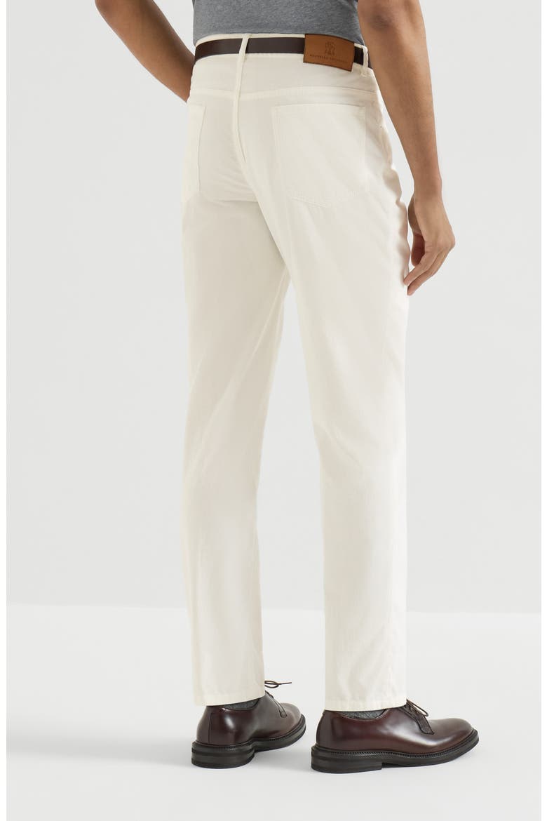 Garment-dyed  five-pocket Italian fit trousers in cotton narrow wale corduroy, Alternate, color, Snow