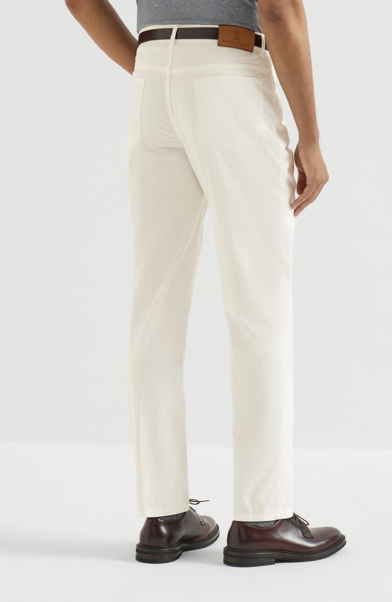 Brunello Cucinelli Garment-dyed five-pocket Italian fit trousers in cotton narrow wale corduroy, Alternate, color, Snow