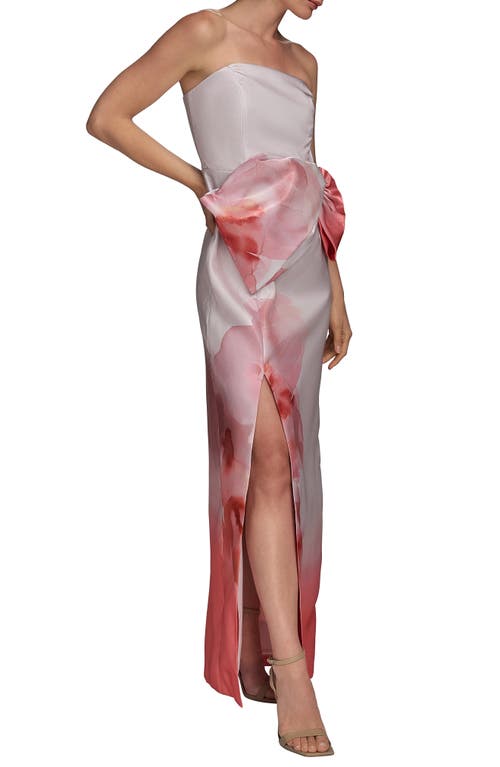 Donna Karan Placed Floral Strapless Column Gown In Spring Mel