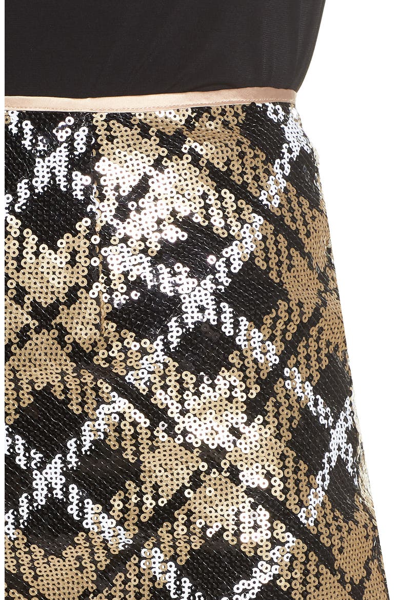 Sequin Plaid Pencil Skirt, Alternate, color, GOLD/ BLACK