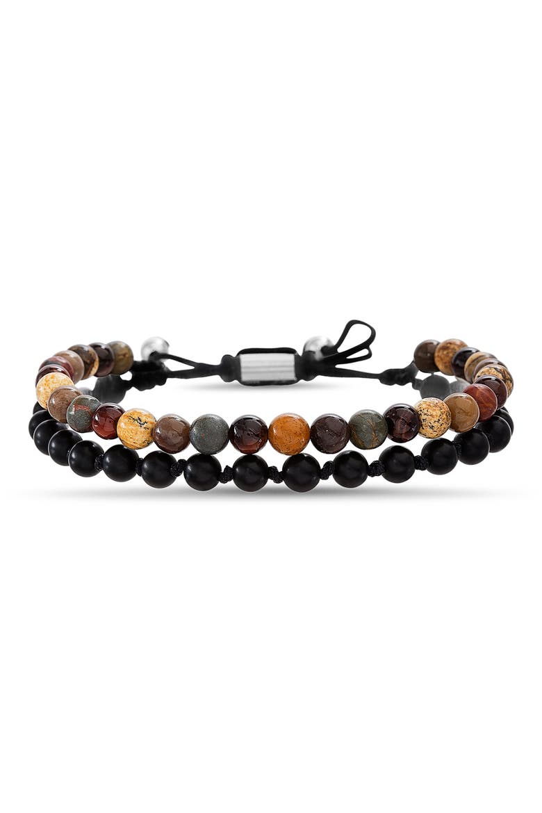 Double Cord Stone Bead Slider Bracelet, Main, color, BROWN MULTI- SILVER