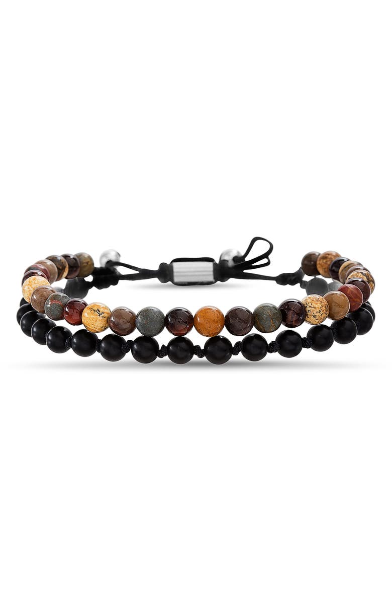 NORDSTROM RACK Double Cord Stone Bead Slider Bracelet, Main, color, Brown Multi- Silver