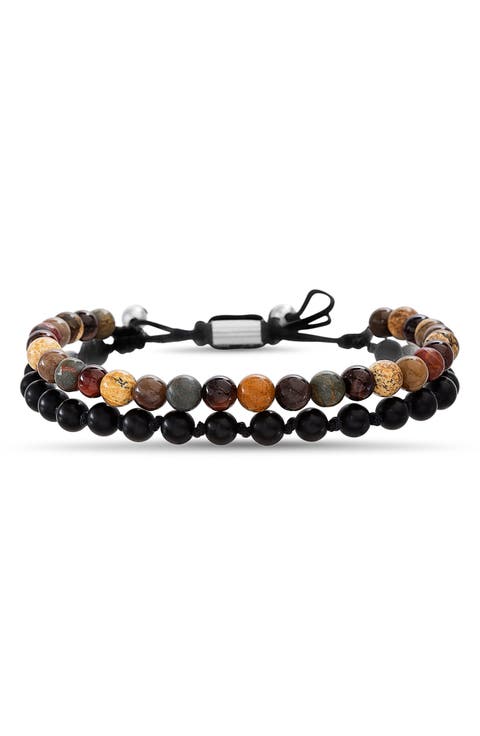 Double Cord Stone Bead Slider Bracelet