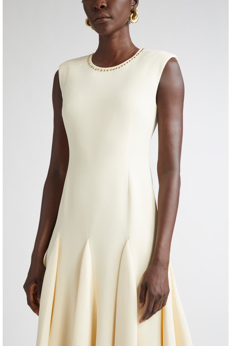 Stud Embellished Sleeveless Stretch Cady Midi Dress, Alternate, color, BUTTER