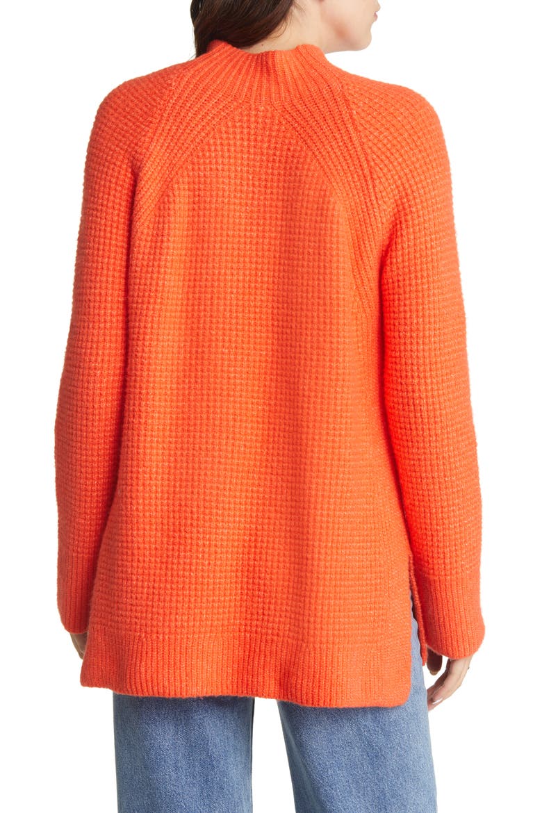 Mock Neck Waffle Knit Cotton Blend Sweater, Alternate, color, ORANGE RUMBA