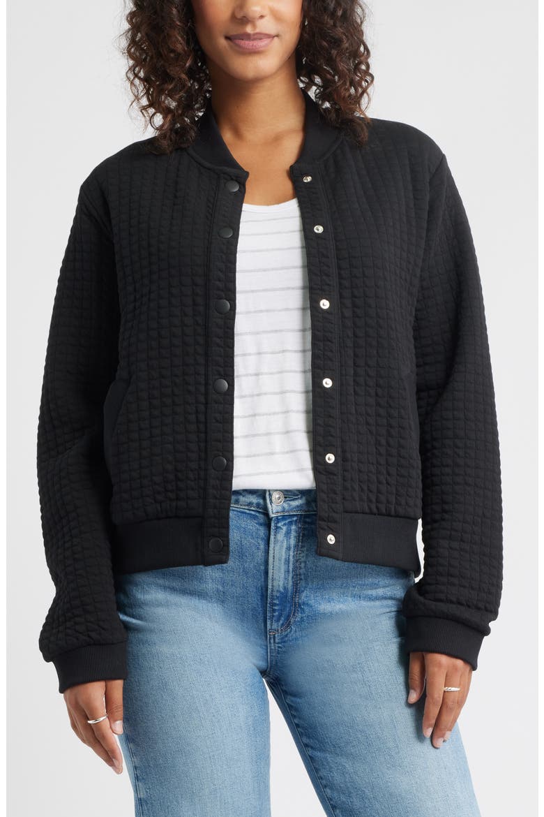 Quilted Cotton Bomber Jacket, Main, color, BLACK