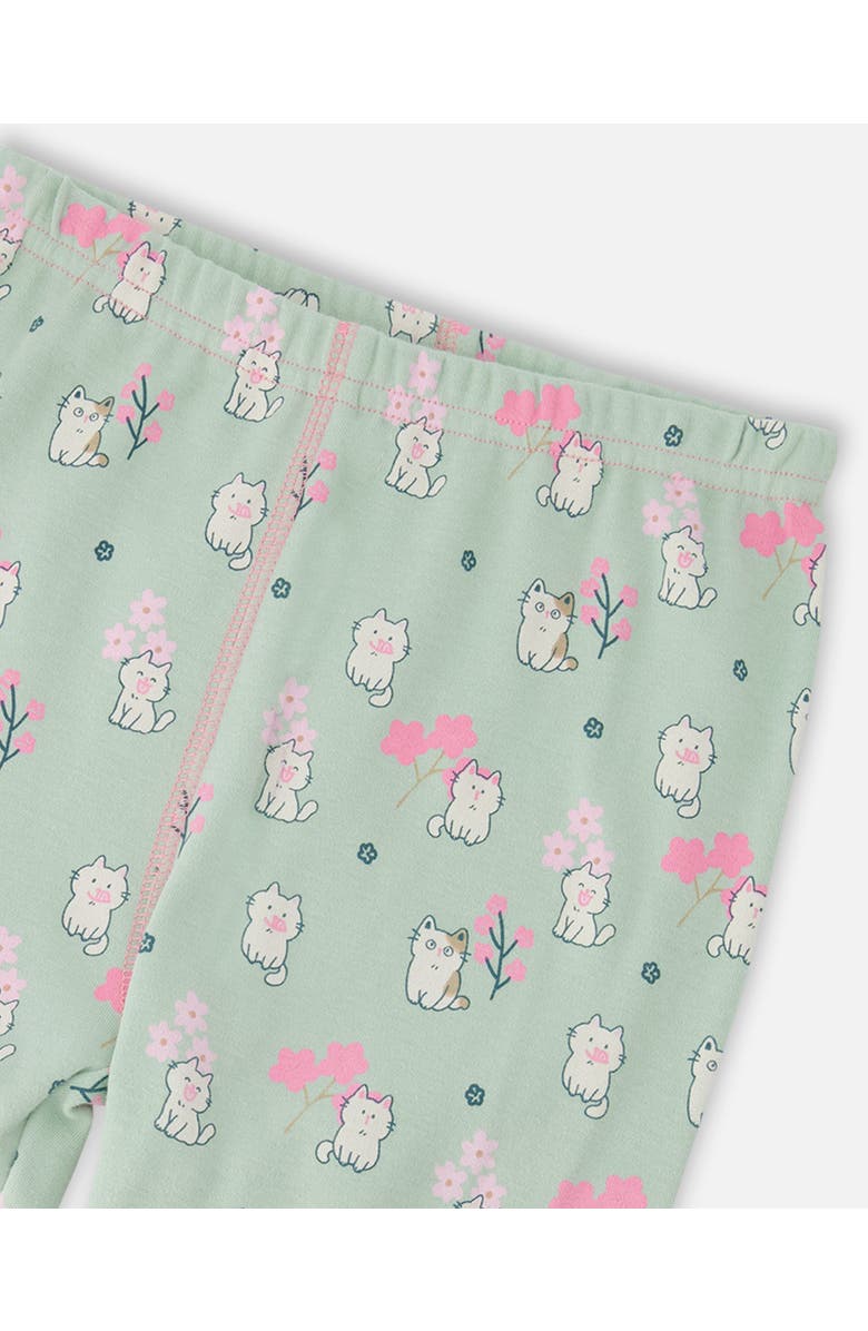 Deux par Deux Organic Cotton Kitten Print Two-Piece Pyjama Set, Alternate, color, Green Kitten Print