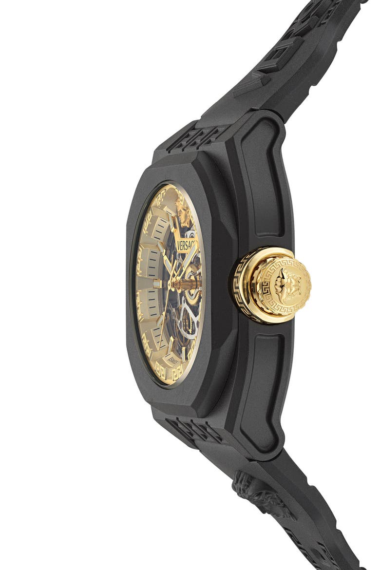V-Legend Skeleton Recycled Polyurethane Strap Watch, 42mm, Alternate, color, BLACK ECO CERAMIC